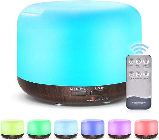 300ML Essential Oil Diffuser with Remote Control,Ultrasonic Aromatherapy Air Diffuser Humidifier,Aroma Diffuser with 7 LED Color Changing Light for Large Room,Home (Dark Wood Grain) - Bloomnest