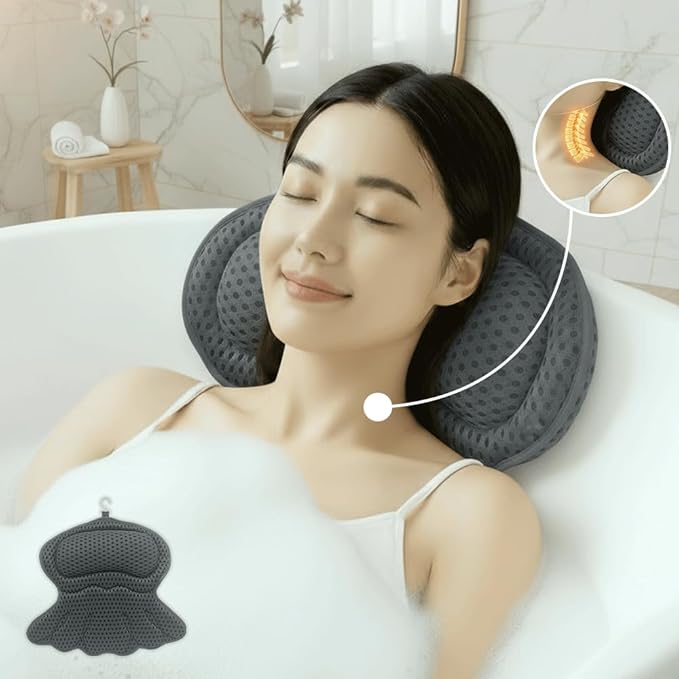 Bathtub Tray and Bath Pillows for Tub – Expandable Bamboo Bathtub Caddy with Phone & Wine Holder, Soft Bath Pillows for Tub & Head/Neck Support - Bloomnest