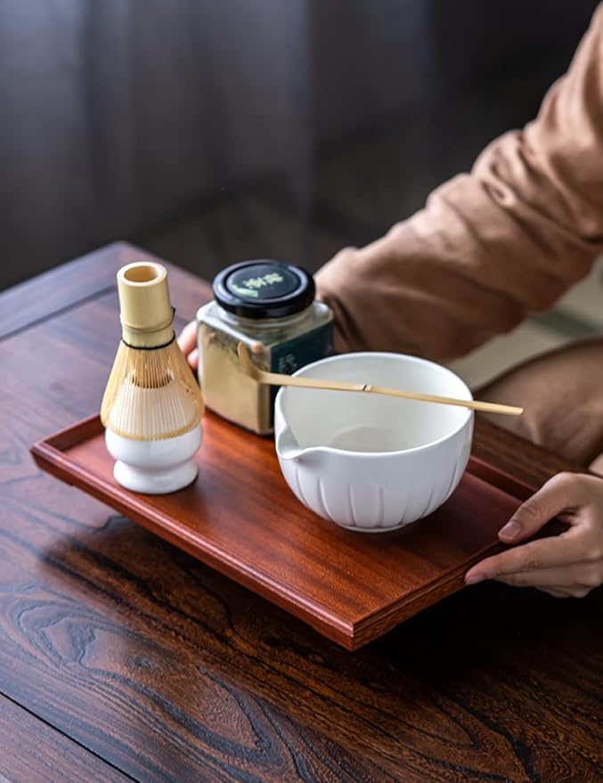 TANG PIN Matcha Set - Match Bowl and Whisk,15 OZ, Matcha Scoop | Matcha Whisk Stand (Chasen Holder) - 4pc Perfect Matcha Kit for Matcha Tea Ceremony (White) - Bloomnest