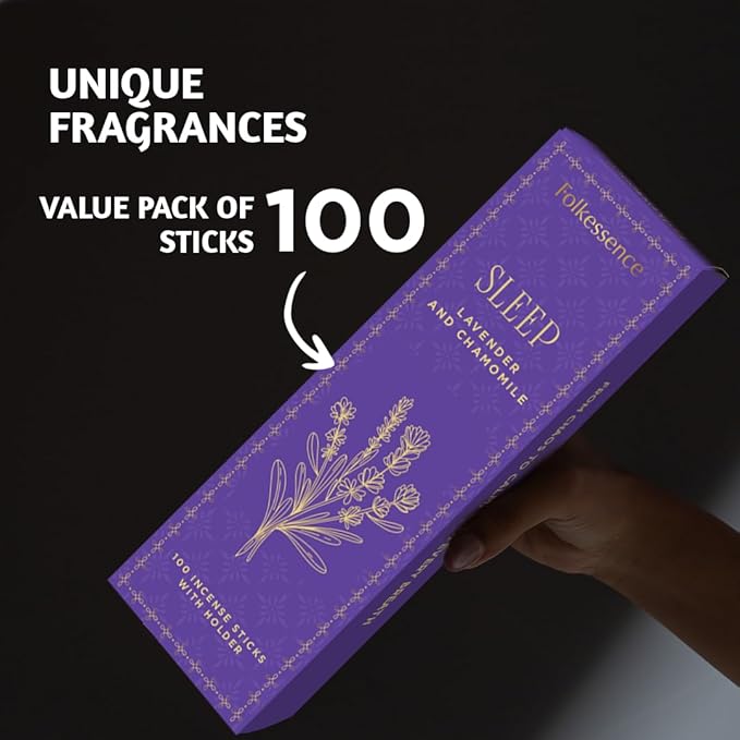 Folkulture Incense Sticks | Set of 100 Insence-Sticks with Holder for Relaxation | Lavender & Chamomile Incense | Organic, Slow Burning & Non Toxic Inscents for Meditation |Relaxing for Sleep - Bloomnest