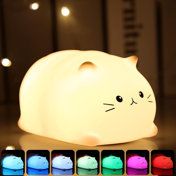 Tremdwoto Cat Night Light for Kids,Cute Colorful Night Light Baby Girl Squishy Night Lights Lamp 3 Hour Timer Kitty Light USB Rechargeable Nursery Lamp Nightlight ，Gifts for Boys and Girls - Bloomnest