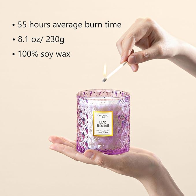 Chloefu LAN Lilac Blossoms Scented Candle, Highly Floral Fragranced Candle, Natural Soy Wax Candle Gift, Candles Gifts for Women, 55 Hours Long Burning, Home Decorative, 8.1 oz - Bloomnest