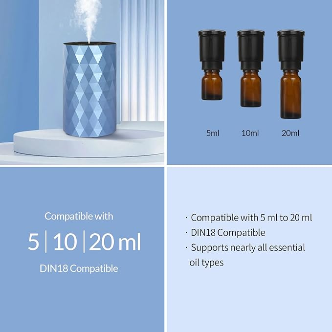 Waterless Diffuser for Essential Oil,Aromatherapy Air Scent Diffuser with 3 Mist Modes and 3 Countdown Timers,Mini Portable Scent Machine for Home,Room,Car,Office,Ice Blue - Bloomnest