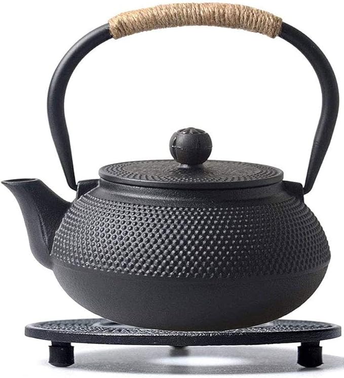 HwaGui Cast Iron Teapot Trivet with Rubber Pegs for Kitchen Or Dining Table, 5.5 Inch-Black - Bloomnest