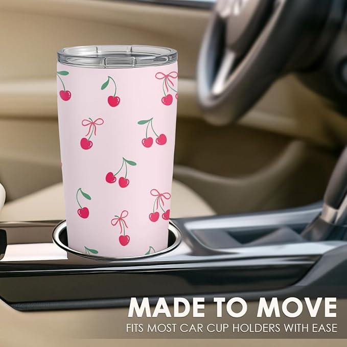 SANDJEST Cherry Tumbler 20oz, Stainless Steel Travel Cup with Lid, Insulated Coffee Mug, Cherry Gifts for Women Girls Friends Sisters on Birthday Christmas - Bloomnest