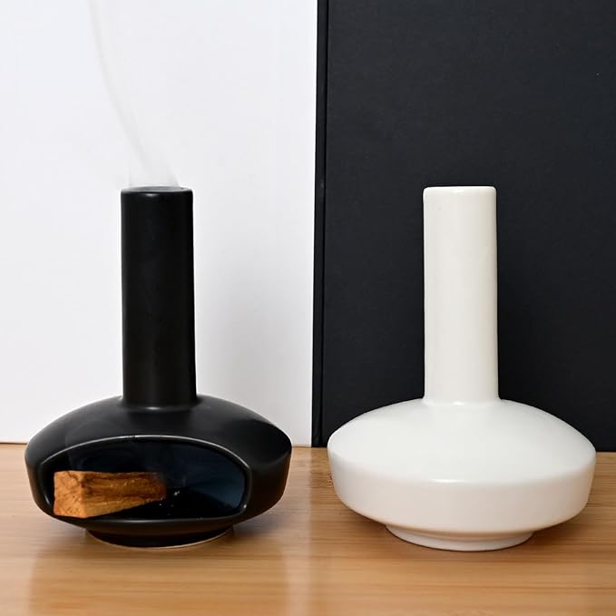 Cute Modern Palo Santo Holder, Handcrafted Mid-Century Ceramic Burner for Stick and Incense Cone, Decorative holder with Chimney Design for Yoga & Meditation Spaces, Ideal Gift for Home Decor - Bloomnest