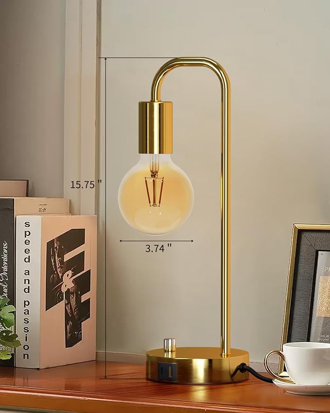 ONEWISH Industrial Table Lamp Set of 2 with USB A&C Charging Port, Stepless Dimmable Nightstand Bedside Lamps for Bedroom,Desk Lamps with 2700K Gold Gradient Bulb for Reading Living Room - Bloomnest