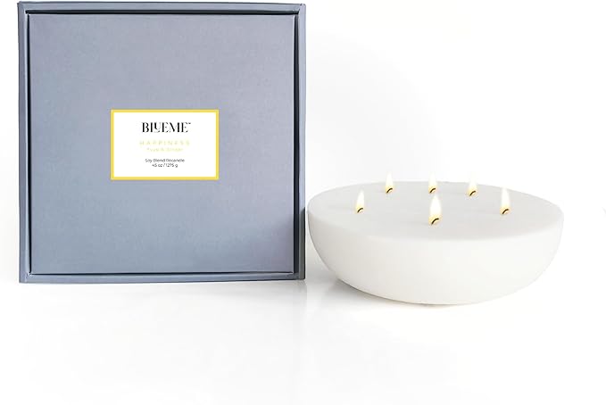 New BLUEME Wellness Candle Wax Refill, Contains Essential Oil, Sustainable, Hand Finished, Hand Poured, Premium, Luxury Ceramic, Natural Cotton Wick (45oz, Yuzu & Ginger) - Bloomnest