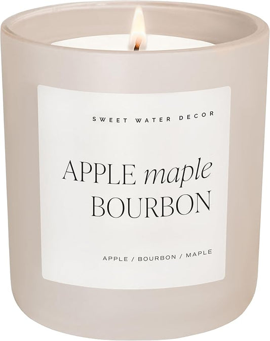Sweet Water Decor Autumn Candle for Home, Scented - Apple Maple & Bourbon - Long Lasting 70 Hours Burn Time Candle Soy Wax - Decorative Candles Scented for Fall - Designed in USA 15oz - Bloomnest