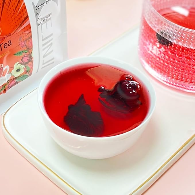 XIEJINJI Hibiscus Tea, Natural Dried Hibiscus Flowers, Herbal Tea, 3.5oz/100g Refreshing Tart Flavor, Caffeine Free, Resealable Bag - Bloomnest