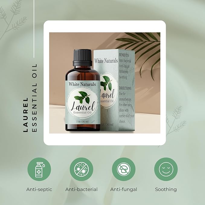 White Naturals Organic Laurel Leaf Essential Oil, 100% Pure Therapeutic Grade Undiluted Natural/Homeopathic Aromatherapy Scented Bay Essential Oil for Diffuser, Vegan Cruelty-Free 1 oz - Bloomnest