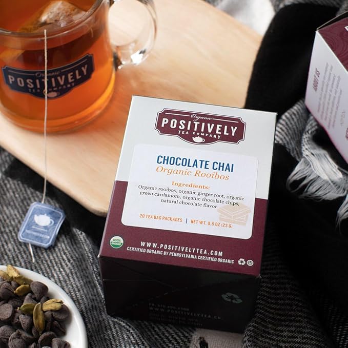 Organic Positively Tea Company, Rooibos Chocolate Chai Tea Bags, 20 Count - Bloomnest