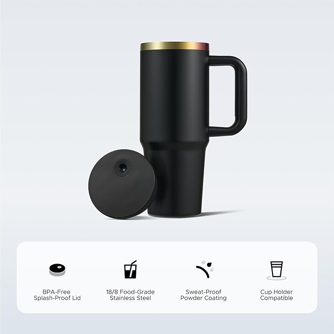 OMTech 40 oz. Tumblers with Handle & Lid, 12 Pack Tumbler Bulk with Double Wall Vacuum Insulation, Food-Grade Stainless Steel Insulated Coffee Mug, Sweatproof Travel Mug for Hot Cold Drinks, Black - Bloomnest