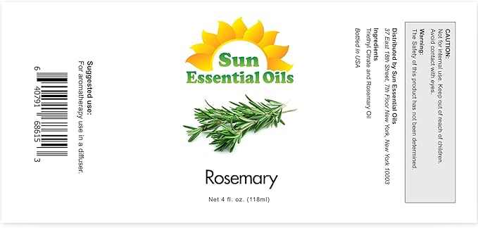 Sun Essential Oils - 4 oz Rosemary Essential Oil for Hair Growth, Skin, Scalp - Drops for Diffuser, Humidifier & Aromatherapy Massage - DIY Candle, Lotion & Shampoo Making - Help Sleep - Bloomnest