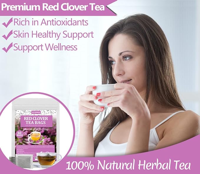 60 Premium Red Clover Tea Bags, Made with 100% Natural Red Clover Flowers & Herb, Rich in Antioxidants & Supports Wellness, No Additives & Caffeine Free. - Bloomnest