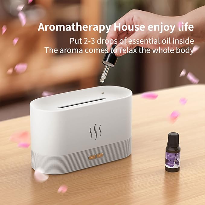 Flame Essential Oil Diffuser, Upgrade 7 Colour Lights Aromatherapy Diffuser, Super Quiet Air Humidifier, Electric Aroma Diffuser, Waterless Auto-Off for Home Office Room - Black - Bloomnest