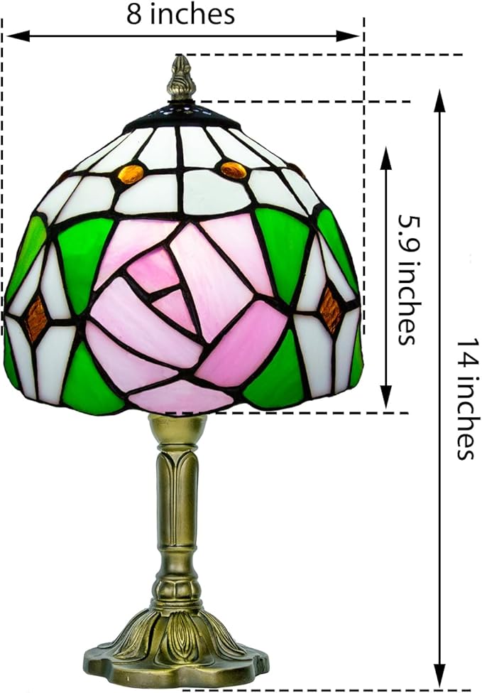 Pink Rose Tiffany Lamp, 8 Inch Small Stained Glass Lamp for Bedside, Bedroom, Living Room - Bloomnest