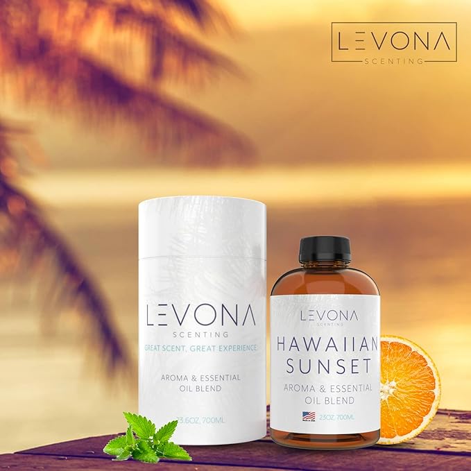 Levona Scent Essential Oil - Fresh Aroma for Home, Office, Hotel & Spa, Perfect in Humidifiers and Diffusers, Luxury Fragrance, with Mandarin Citrus & Grape Notes - 700ml/ 23 fl oz, Hawaiian Sunset - Bloomnest
