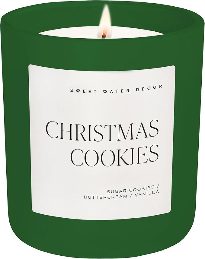 Sweet Water Decor Christmas Cookies Scented Candles - Christmas Stocking Stuffers Soy Candles Sugar Cookies Scent - Christmas Candles with 70 Hours Burn Time - 15Oz Green Matte Jar Wax Candles - Bloomnest