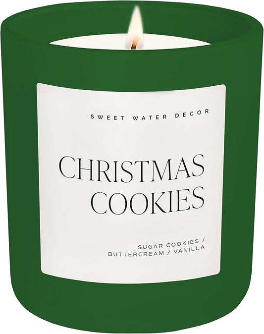 Sweet Water Decor Christmas Cookies Scented Candles - Christmas Stocking Stuffers Soy Candles Sugar Cookies Scent - Christmas Candles with 70 Hours Burn Time - 15Oz Green Matte Jar Wax Candles - Bloomnest