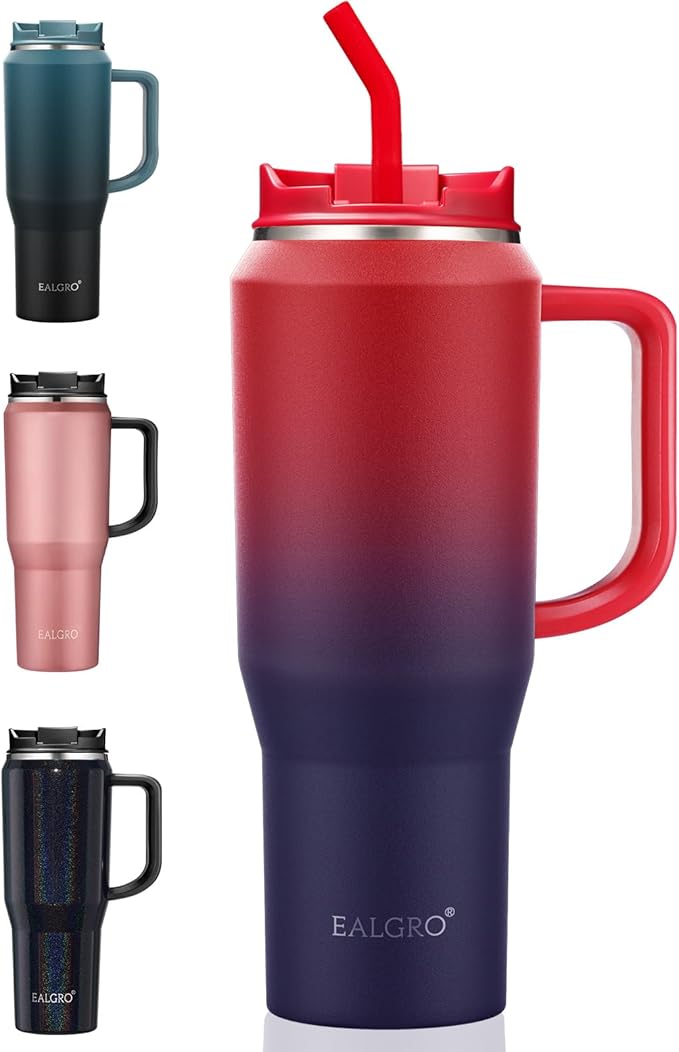 40 oz Tumbler with Handle, Insulated Tumblers with Lid and Straw, Large Metal Sports Water Bottle Jug, Thermal Stainless Steel Travel Coffee Mug Cup, Dark Rainbow - Bloomnest