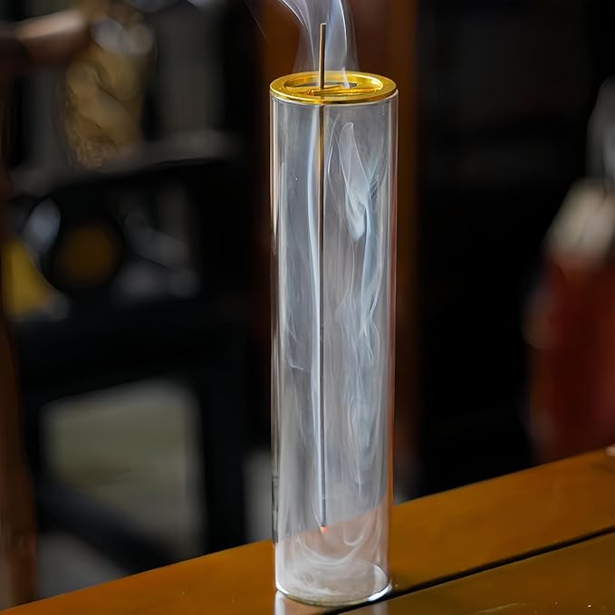 Glass Incense Holder,Incense Burner for Sticks with Ash Catcher,Incense Stick Burner for Meditation and Yoga Room (Golden Clamp) - Bloomnest