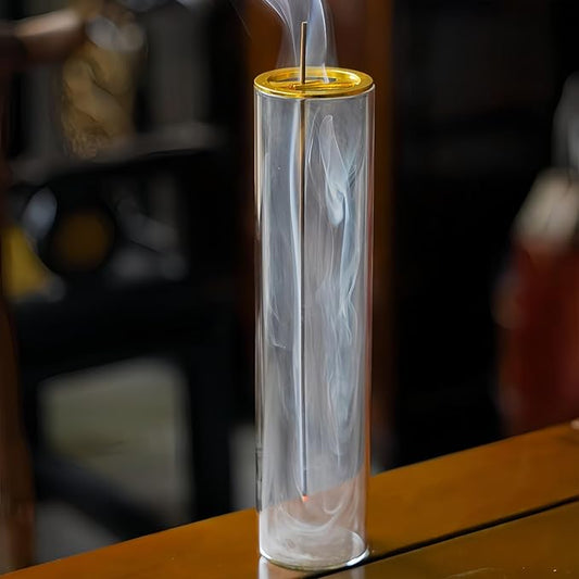 Glass Incense Holder,Incense Burner for Sticks with Ash Catcher,Incense Stick Burner for Meditation and Yoga Room (Golden Clamp) - Bloomnest