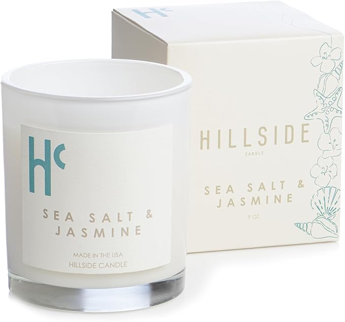 Sea Salt & Jasmine Single Wick Soy Candles, Luxury Scented Candles for Home - Up to 60 Hour Burn Time, Cruelty-Free Soy Wax Blend - Beach Fragrance, Notes of Jasmine & Sea Salt (9 oz) - Bloomnest