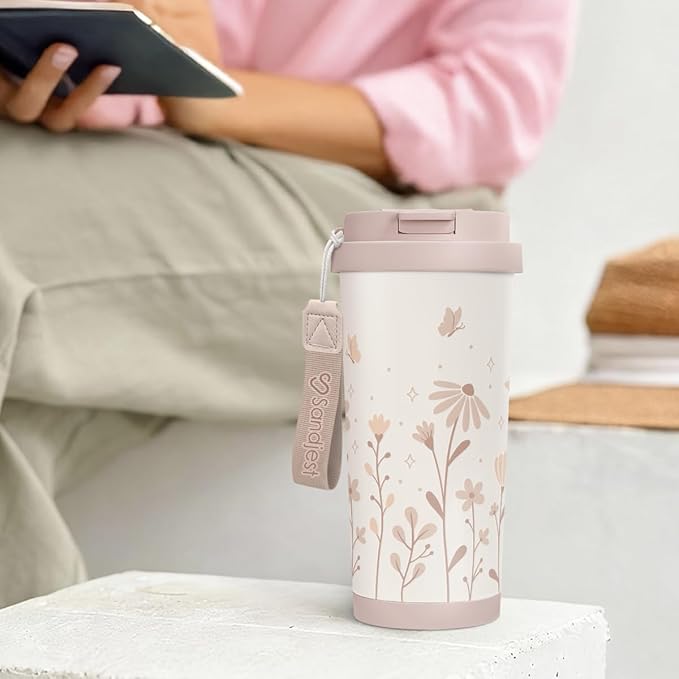 Floral Tumbler Stainless Steel 2-in-1 Lid Coffee Tumbler 18 oz, Insulated Travel Mug Gift for Women Teen Girls, Birthday Christmas - Bloomnest