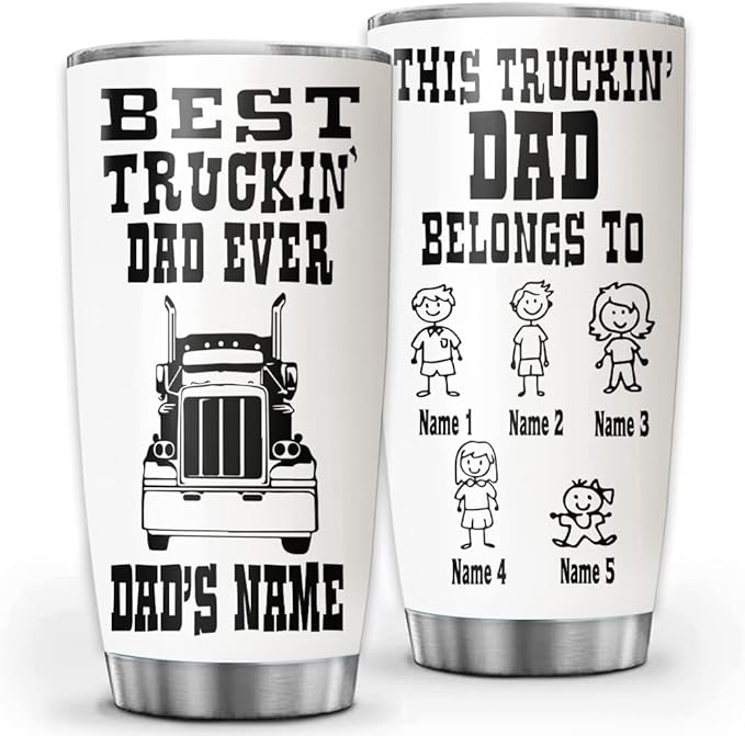 Custom Best Truckin' Dad Ever Truck Driver Trucker Personalized Tumbler Cup Father's Day Gift, Gift For Dad, Father, Papa, Trucker, Truck Driver 20oz Insulated Coffee/Tea Tumbler with Lid - Bloomnest