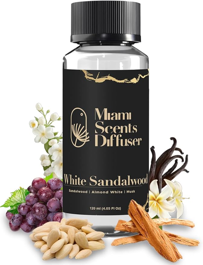 White Sandalwood Scent Inspired by The St Regis Hotel 4 FlOz - 120 ml Essential Oil Aroma for Home Office Diffuser Luxury Fragance Refill Aromatherapy Fresh Blend of Sandalwood Musk and Almond White - Bloomnest