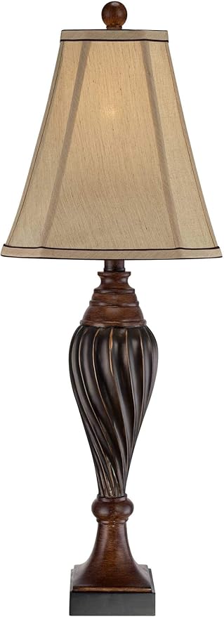 Regency Hill Carved 28 1/2" Tall Urn Traditional End Table Lamps Set of 2 Two-Tone Brown Finish Beige Shade Living Room Bedroom Bedside Nightstand House Office Home Kitchen Entryway Console Family - Bloomnest