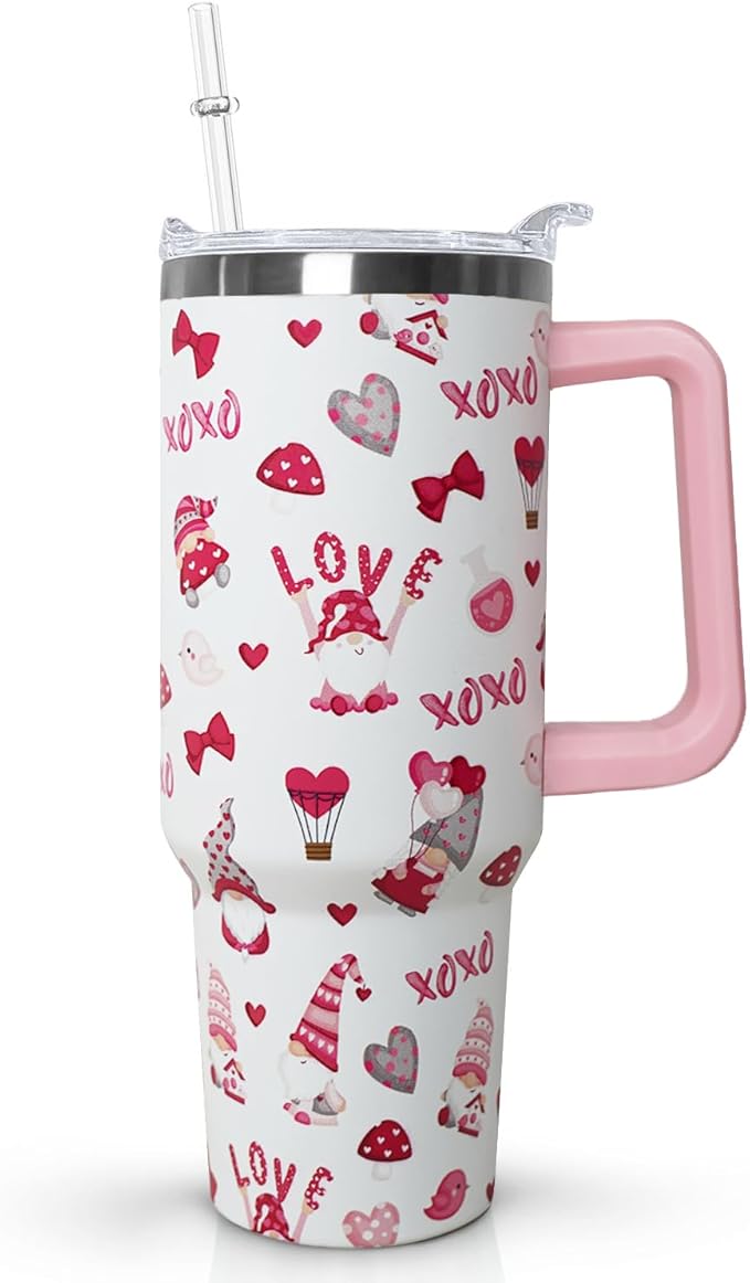Ceovfoi Gnome Love 40 Oz Valentine Tumbler With Handle, Valentine's Gifts for Wife, Girlfriend, Bride - Bloomnest