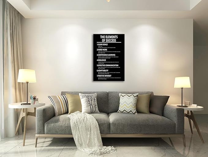 Motivational Canvas Wall Art Office Wall Decor The Elements Of Success Inspirational Entrepreneur Quotes Poster Print Artwork Painting Wall Picture for Living Room Home Office Framed[24''W x 36''H] - Bloomnest