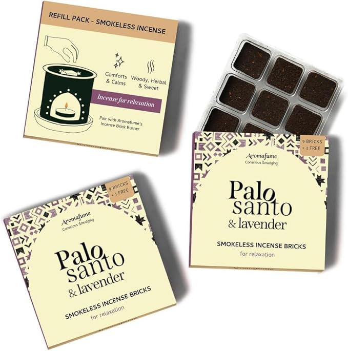 Palo Santo & Lavender Smokeless Incense Bricks Refill | 3 x 9 Bricks | Aromatherapy | Smudging | Made with Essential Oils | Natural Air fresheners for Home | Spiritual Meditation Accessories