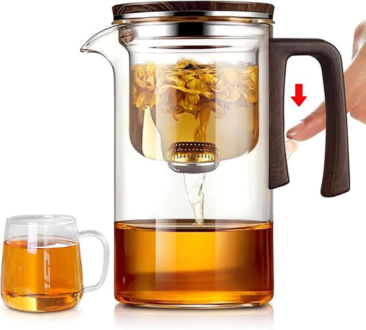 Enchanti Tea Pot Magnetic Teapot with Built-In Gravity Tea Infuser Strainer & Magnetic Filtration - Heat-Resistant Borosilicate Glass Teapot for Loose Leaf, Send Goods from Local Warehouse