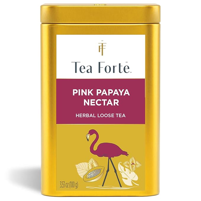 Tea Forte Pink Papaya Nectar Premium Loose Leaf Caffeine-Free Herbal Tea Blend Canister, Makes 35-50 Cups - Bloomnest