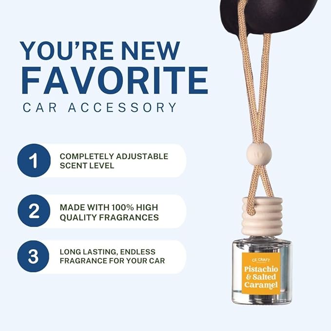 C&E Craft Co Hanging Car Air Freshener Diffuser 2 Pack, Long Lasting Fragrance Oil Car Freshener, Glass Bottle Auto Air Freshener, Made in USA (Pistachio & Salted Caramel) - Bloomnest