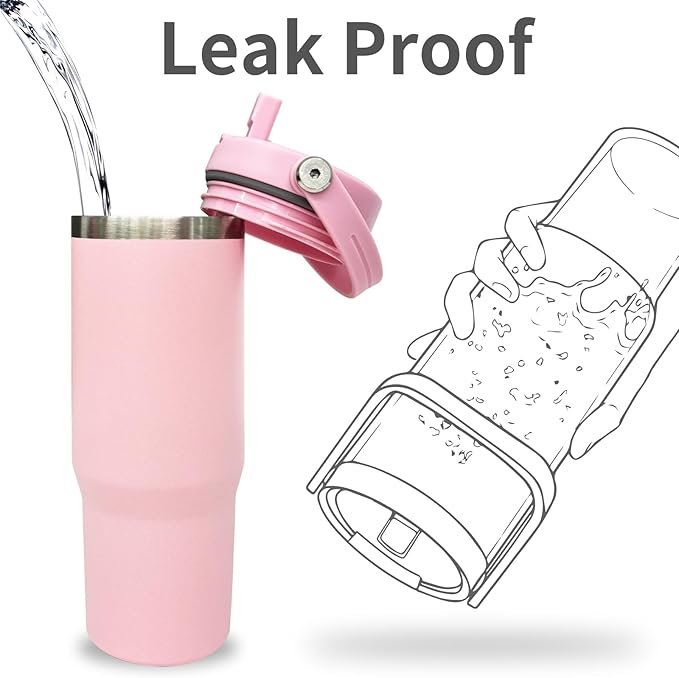 30 oz Tumbler Bulk with Top Handle, Double Wall Vacuum Insulated Tumbler with Flip Straw, Travel Coffee Mug 30oz Powder Coated Cup for Laser Engraving (Pink,4 pack)