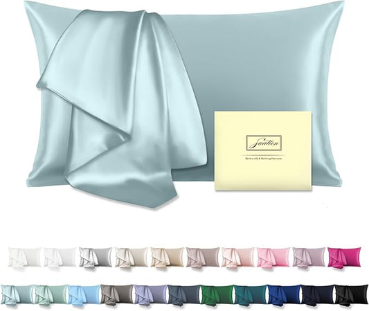 Mulberry Silk Pillowcase for Hair and Skin Queen Size 20"X 30" Pillow Case with Hidden Zipper Soft Breathable Smooth Cooling Silk Pillow Covers for Sleeping (Haze Blue,Queen,1Pcs) - Bloomnest