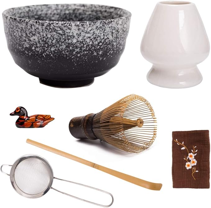 Bamboo Matcha Tea Whisk Set (Chasen) Matcha Bowl (Chawan) Bamboo Scoop (Chashaku) Ceramic Whisk Holder Handmade Matcha Ceremony Starter Kit For Traditional Japanese Tea Ceremony (7 Pcs). - Bloomnest