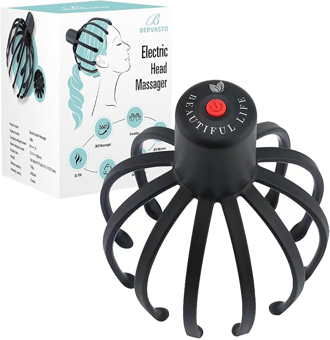Head Massager Scalp Electric with 3 Modes, 360 Degree Head Massager Cordless Portable, Head Scratcher for Stress Relax BERVASTO