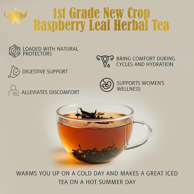 Raspberry Leaf Tea, Loose Leaf Herbal Tea – Supports Pregnancy & Labor Prep, Natural Menstrual Pain Relief – Women's Health – 4.4 oz Resealable Bag (Makes 50 Cups) – The Elegant Elephant - Bloomnest