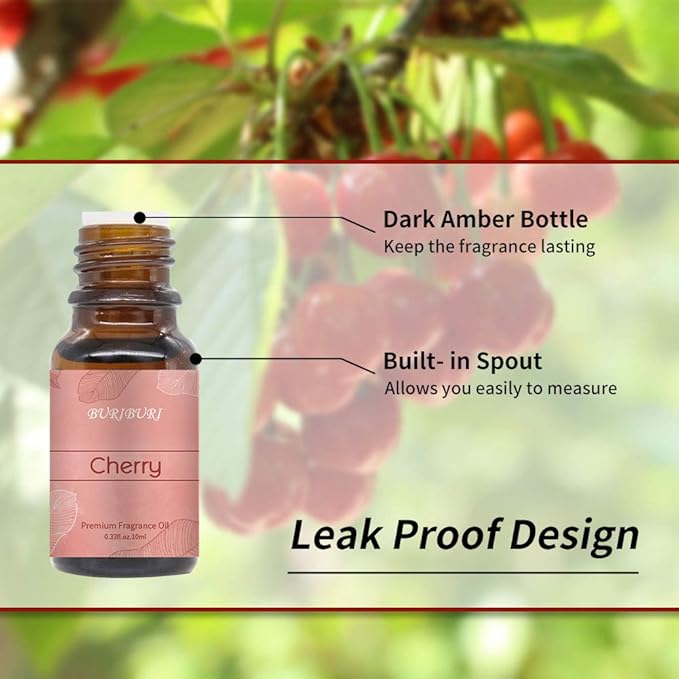 BURIBURI Cherry Fragrance Oil, Premium Grade Cherry Scented Oil 10ml Essential Oil for Diffusers, Candle Making BURIBURI