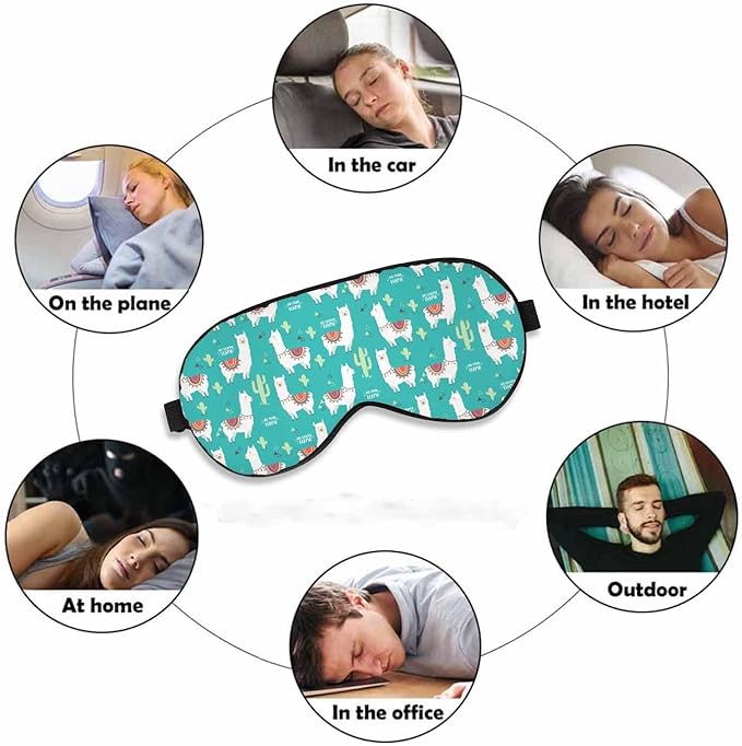 Cute White Llama Sleep Eye Mask Alpaca Cactus Men Women Sleep Mask with Adjustable Strap Eye Cover Eye Shade for Travel, Nap,Meditation - Bloomnest