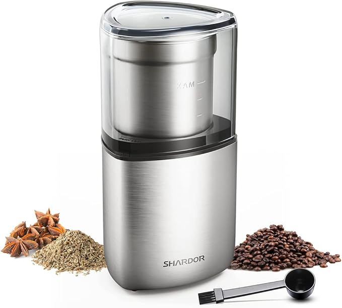 SHARDOR Electric Coffee Bean Grinder, Spice Grinder, 1 Removable Bowl with Stainless Steel Blade, Silver - Bloomnest