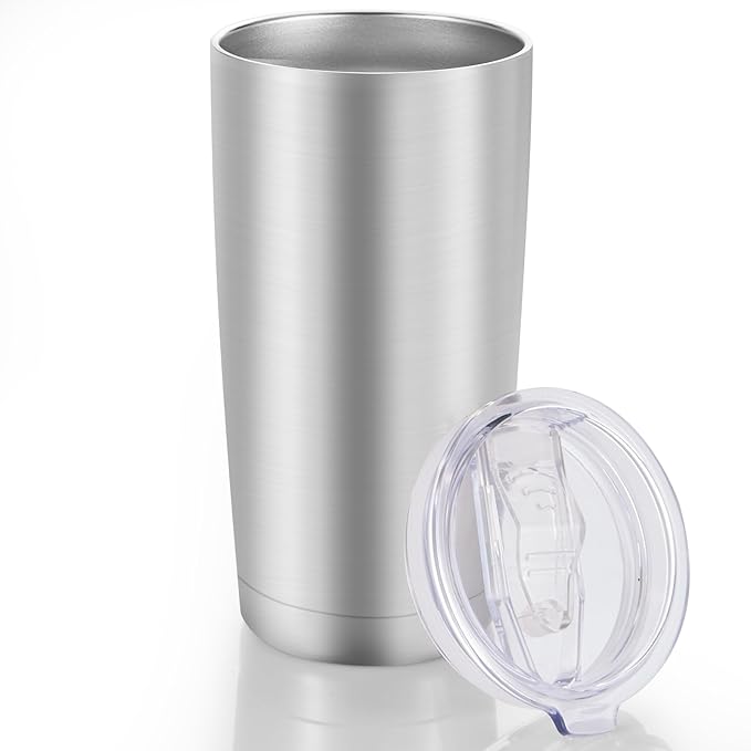 20 oz Tumbler Stainless Steel Tumblers with Lid Double Wall Vacuum Insulated Coffee Mug 20oz Powder Coated Cup for Hot and Cold Drinks, Stainless, 1 pack - Bloomnest