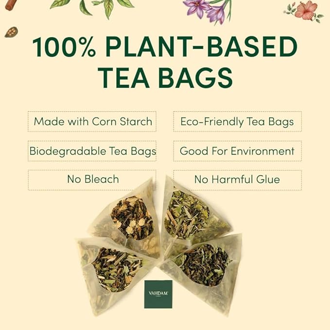 VAHDAM, Assorted Herbal Tea Variety Pack (6 Variants, 36 Tea Bags) Caffeine Free, Gluten Free, Non GMO | Eco Friendly Long Leaf Pyramid Tea Bags I Tea Gift Sets for Men and Women - Bloomnest
