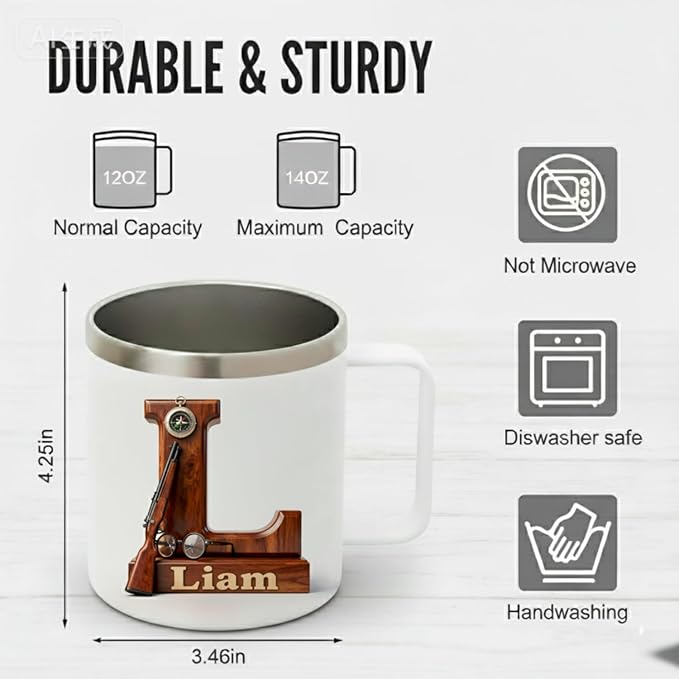 Personalized Christmas Story Mug with Custom Name & Ralphie Initial - 14oz Insulated Tumbler with Handle & Lid - Funny Red Ryder Movie Fan Gift for Men, Dad, Husband (B63) - Bloomnest