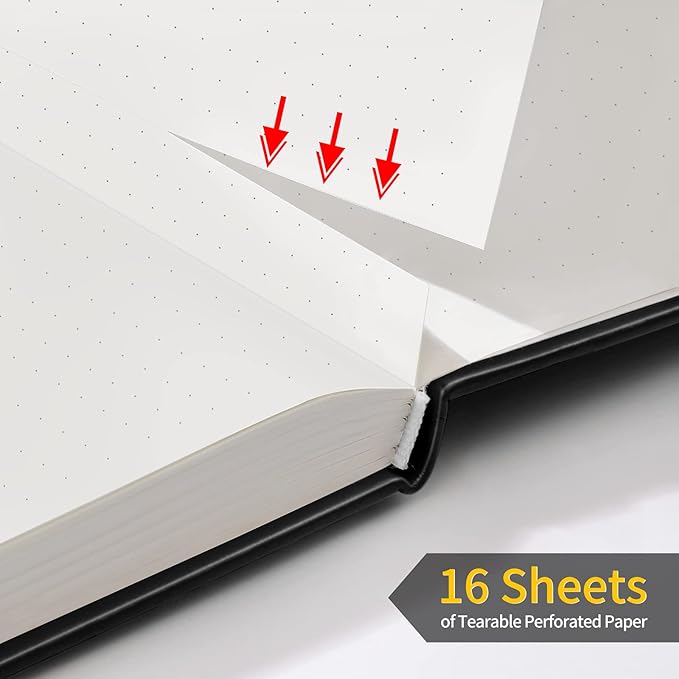 Annecy Numbered Bullet Dotted Journal Notebook, Medium 5.5x 8.25, 160 Pages 100GSM Writing Paper, A5 Black Faux Leather Cover with Pen Loop - Bloomnest